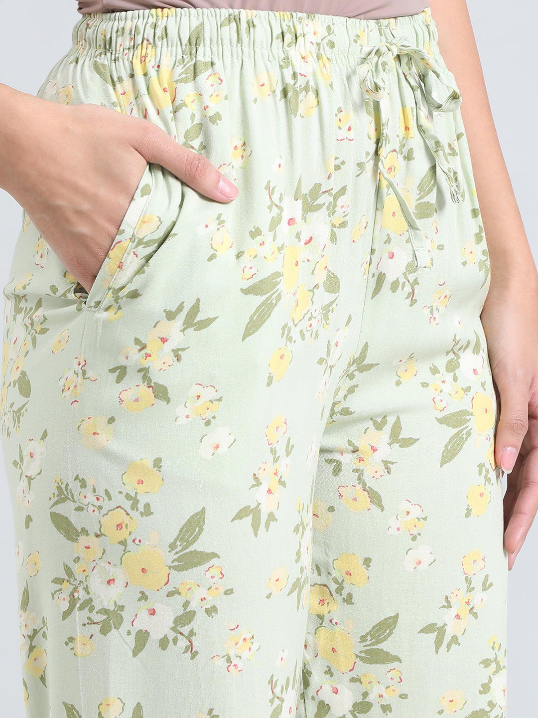 Light Green Woven Viscose Printed Lounge Pants