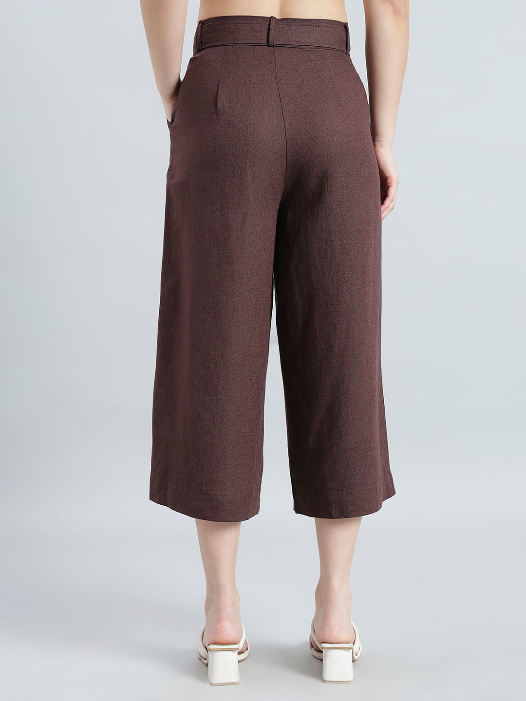 Brown Linen Blend Culottes