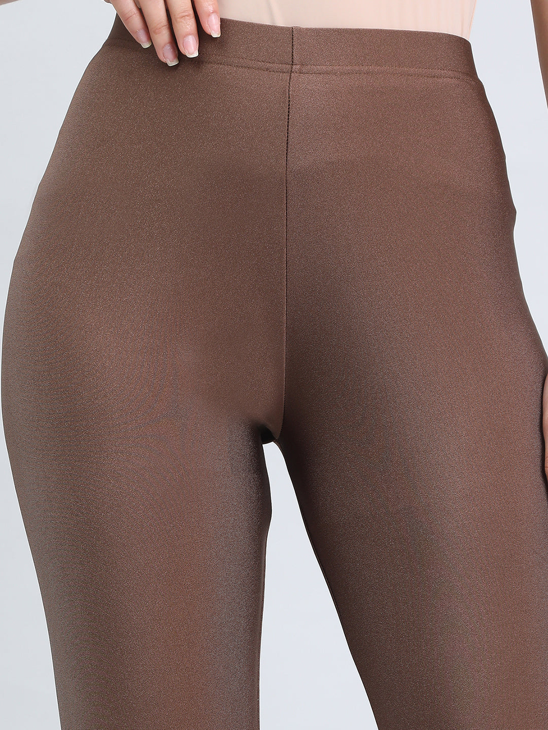 Brown Nylon Stretch Shimmer Leggings