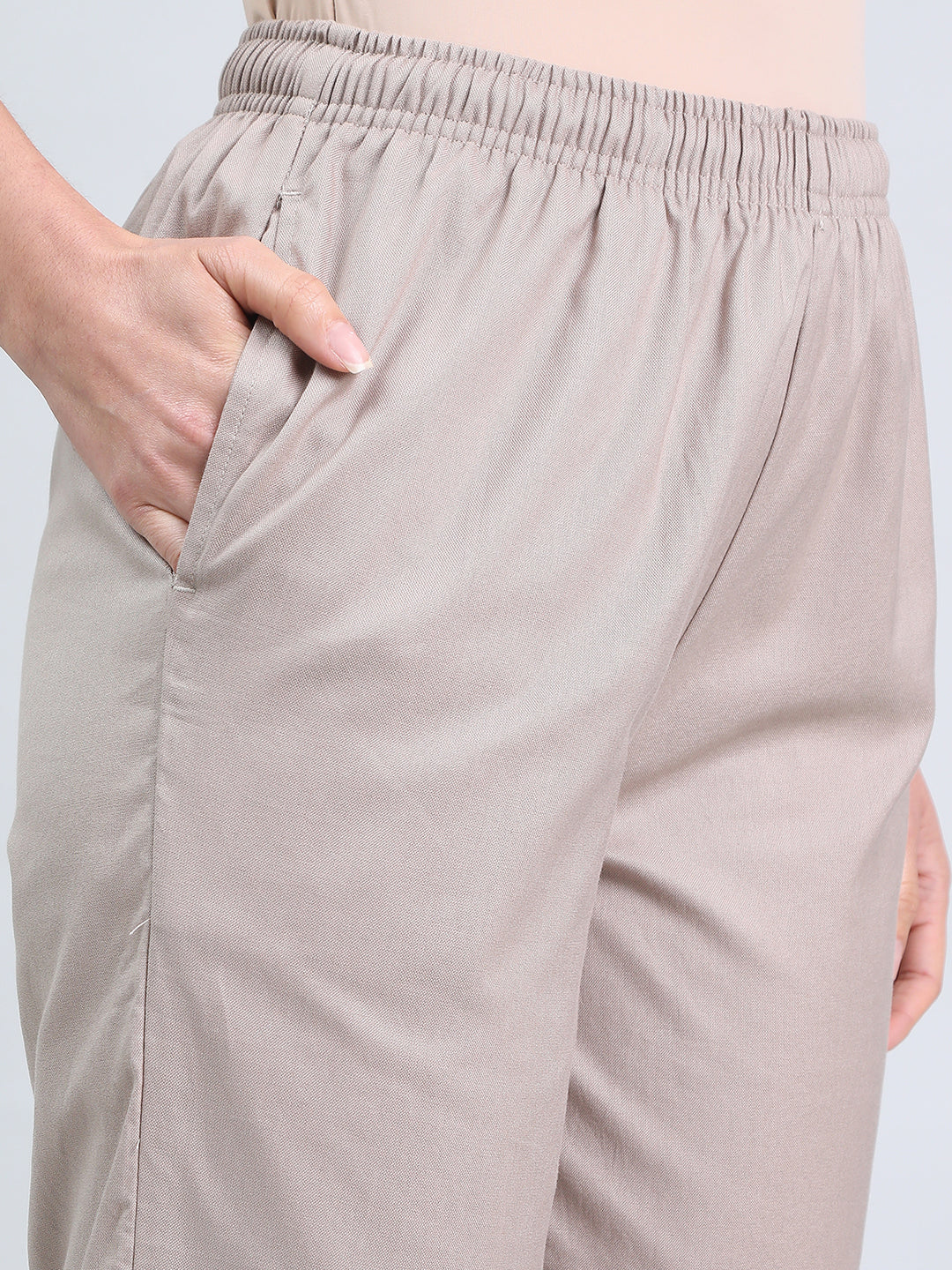 Beige Cotton Pencil Pant