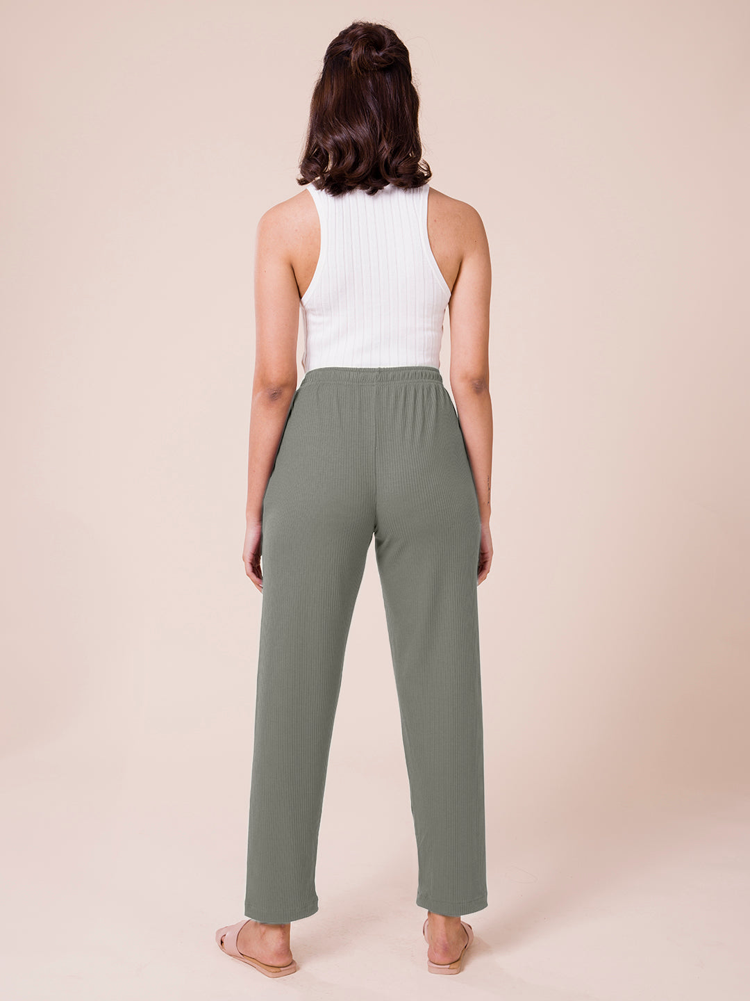 Ebony Grey Drop Needle Fabric Casual Rib Pant