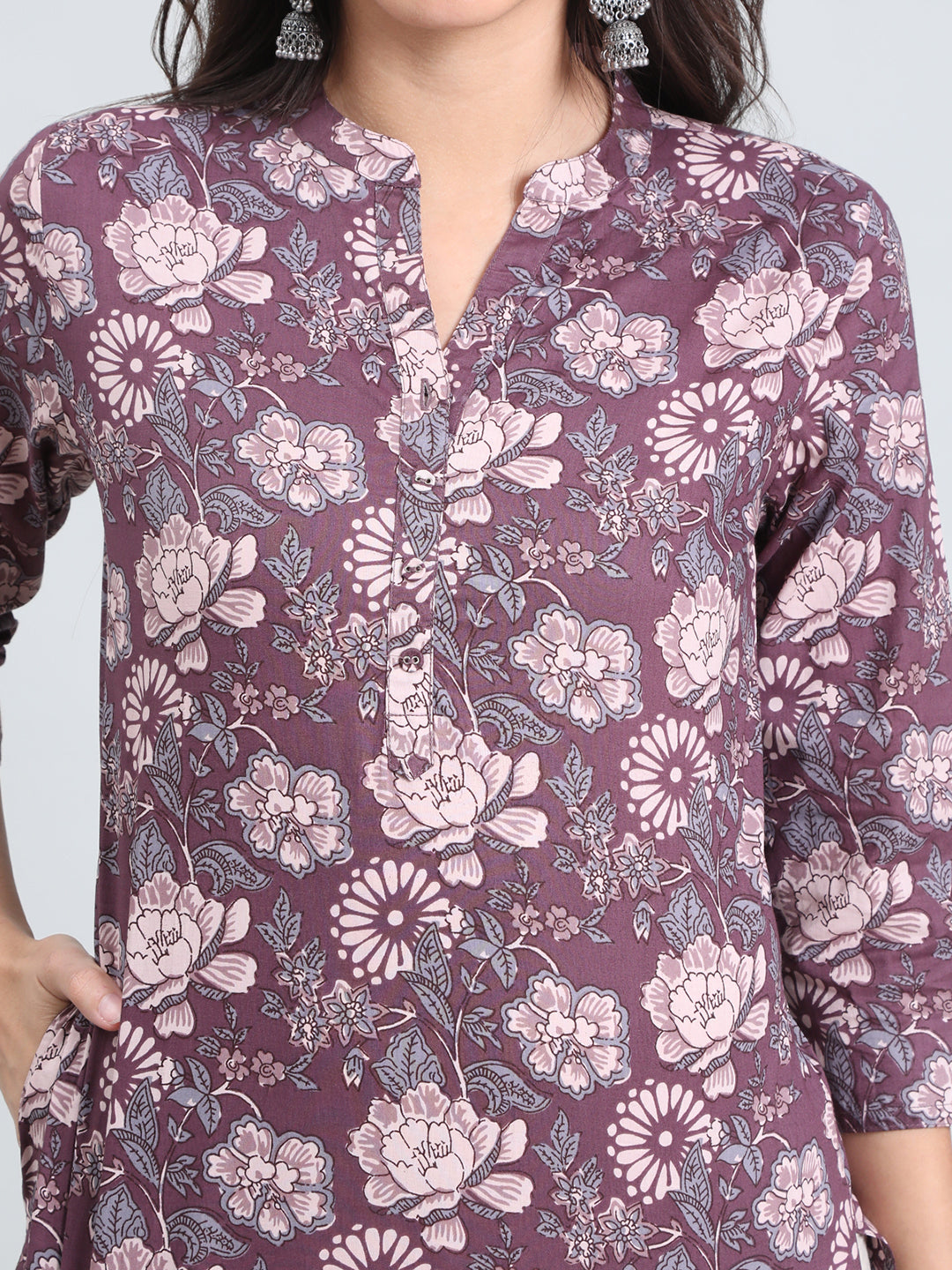 Cotton Floral Block Print Straight Kurta