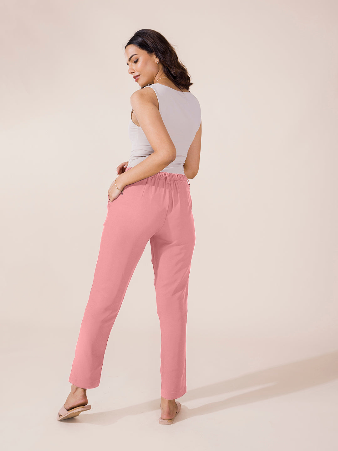 Rusty Pink Crepe Tapered Trouser