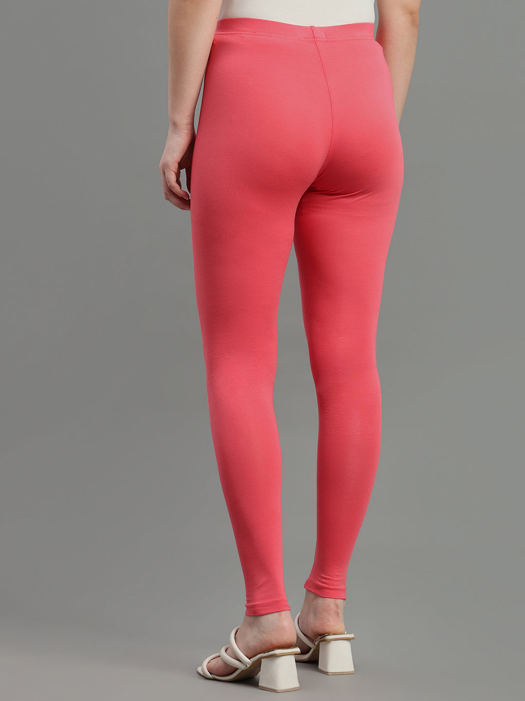 Blush Coral Cotton Stretch Ankle Length Leggings