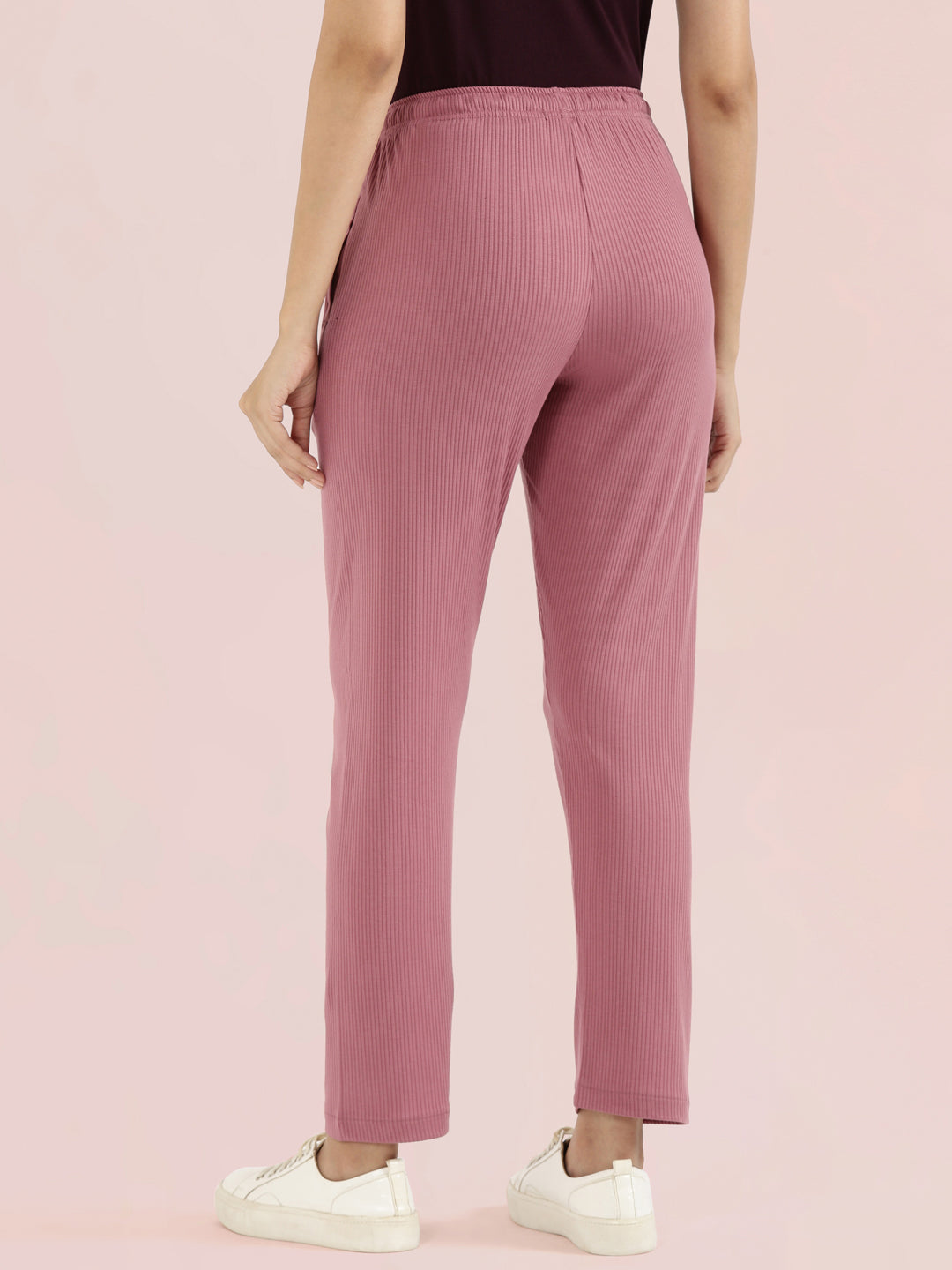 Mauve Drop Needle Fabric Casual Rib Pant