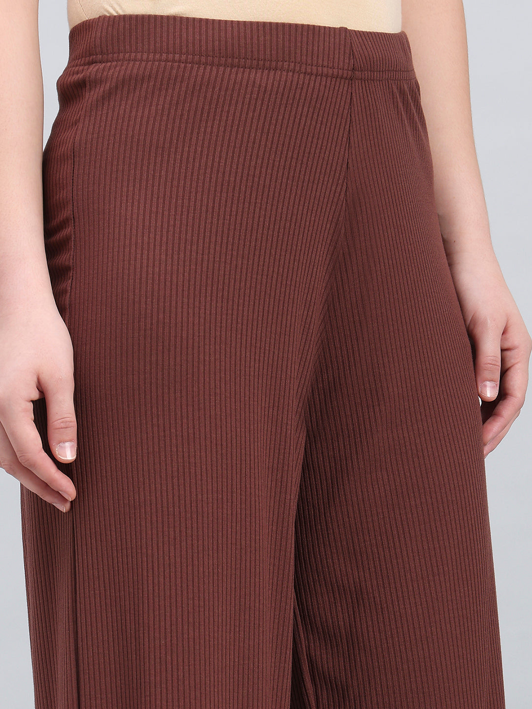 Brown Drop Needle Fabric Rib Palazzo