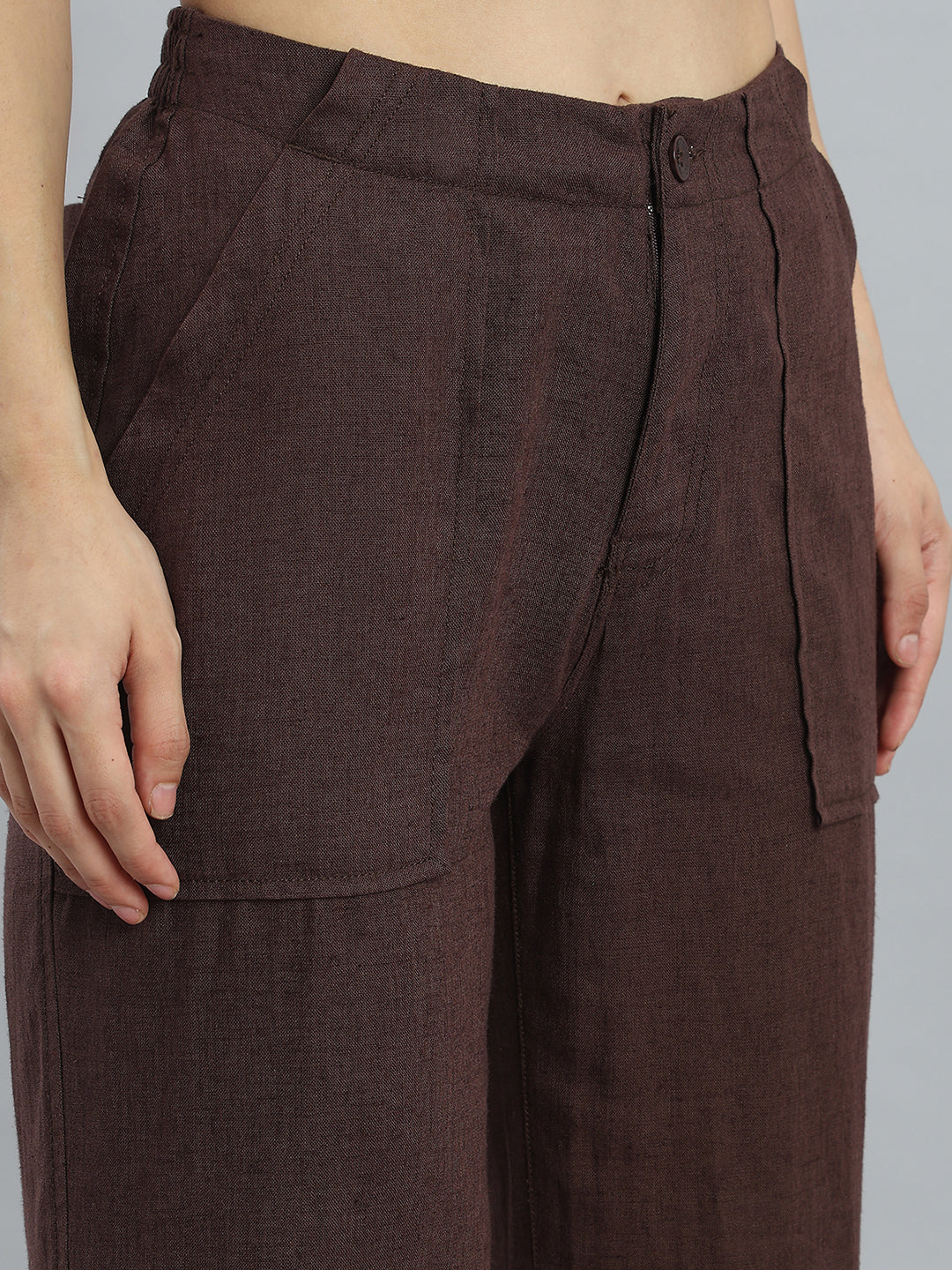 Brown Linen Cargo Pants