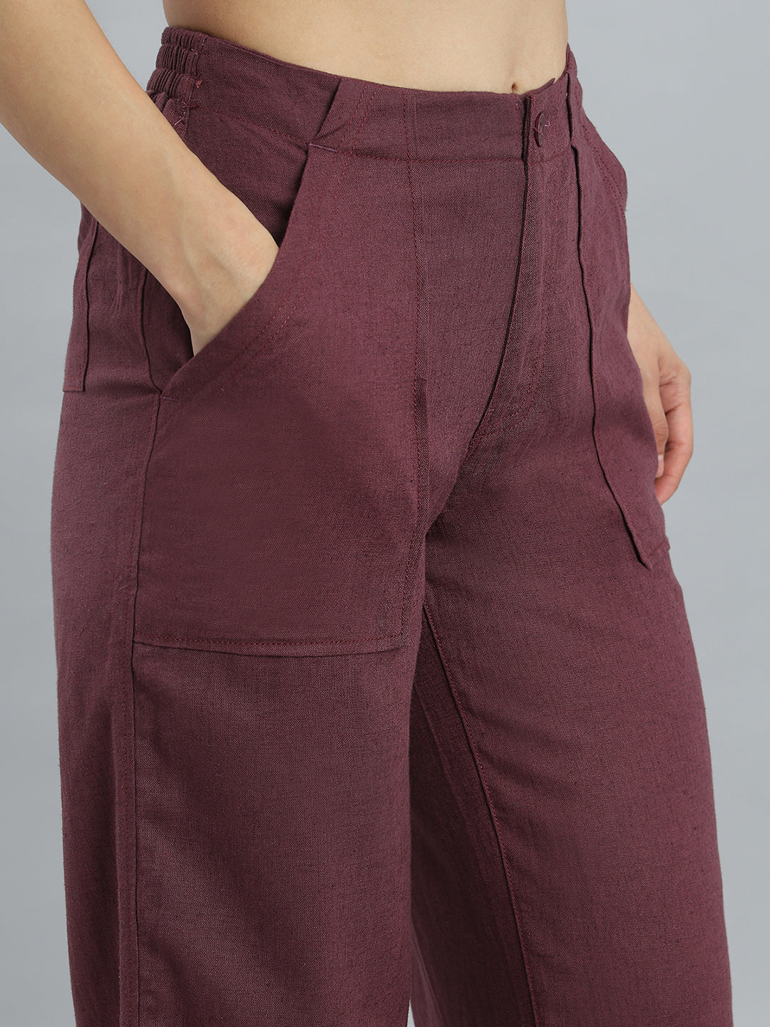 Wine Linen Cargo Pants