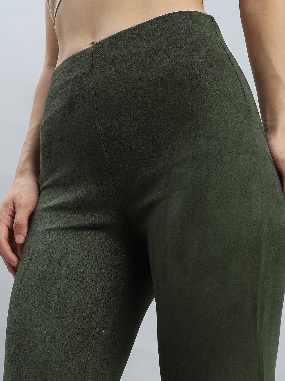 Dark Olive Suede Bell Bottom