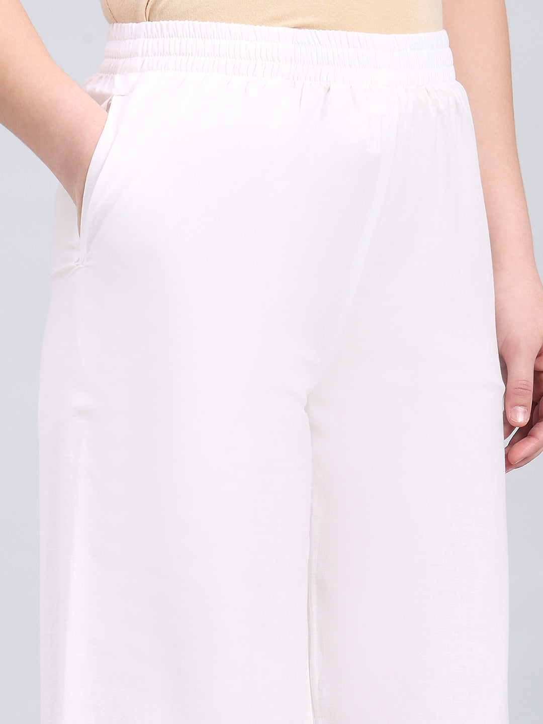 White 100% Cotton Embroidered Wide Pant