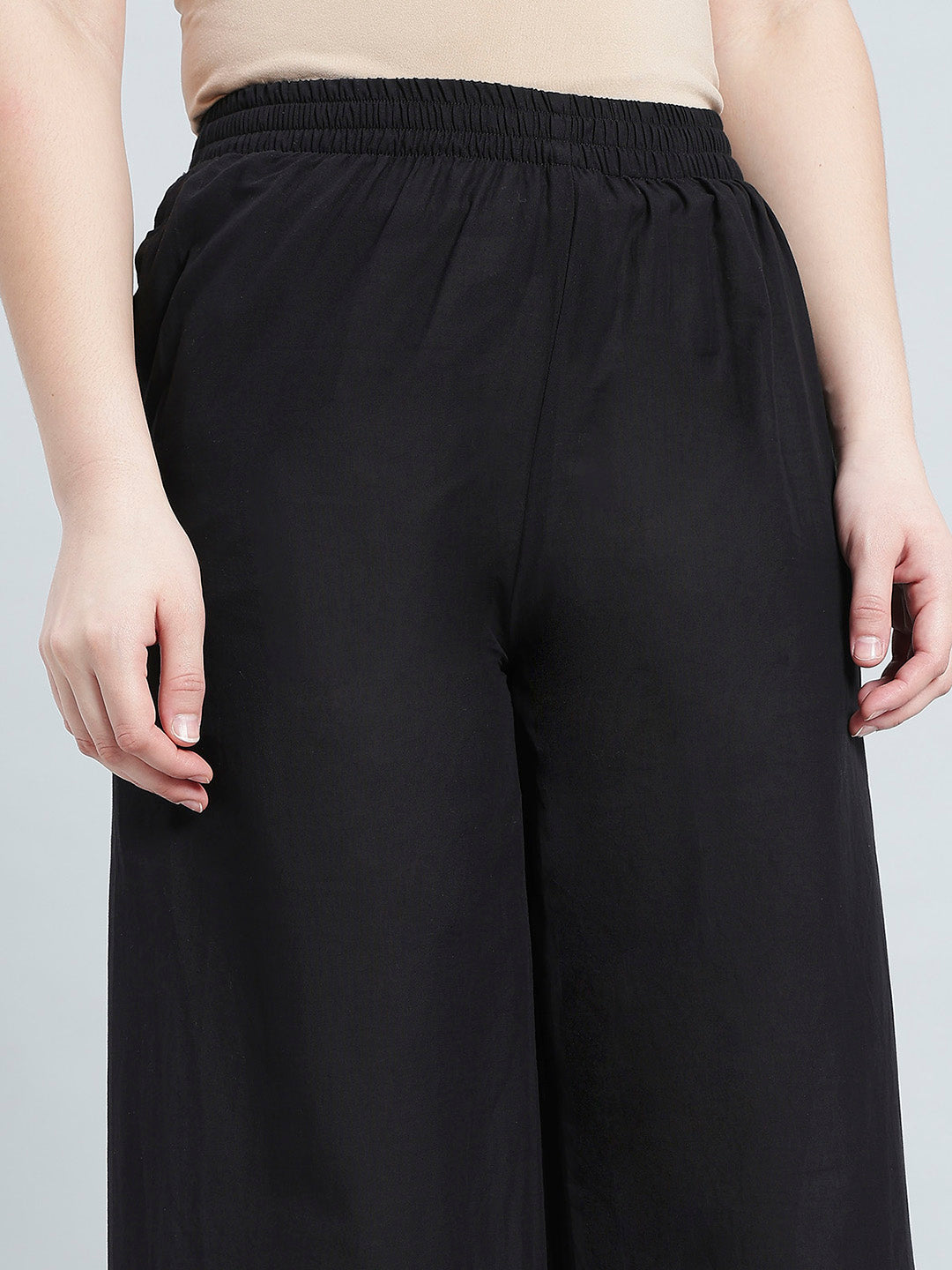 Black 100% Cotton Embroidered Wide Pant