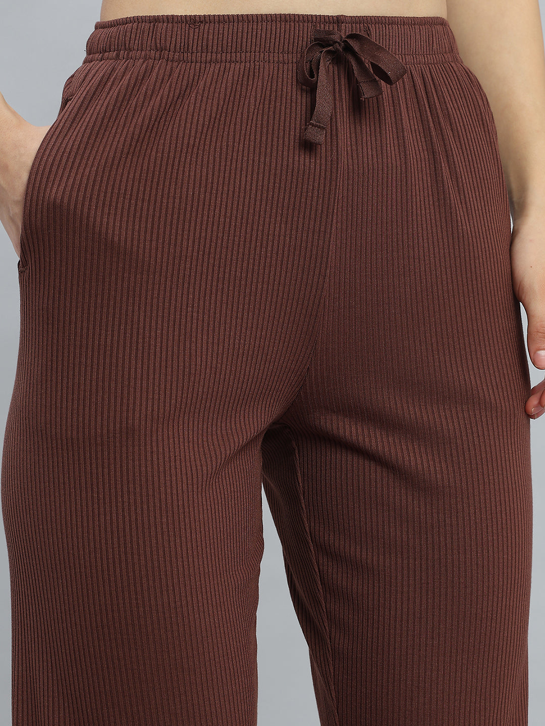 Brown Drop Needle Fabric Casual Rib Pant