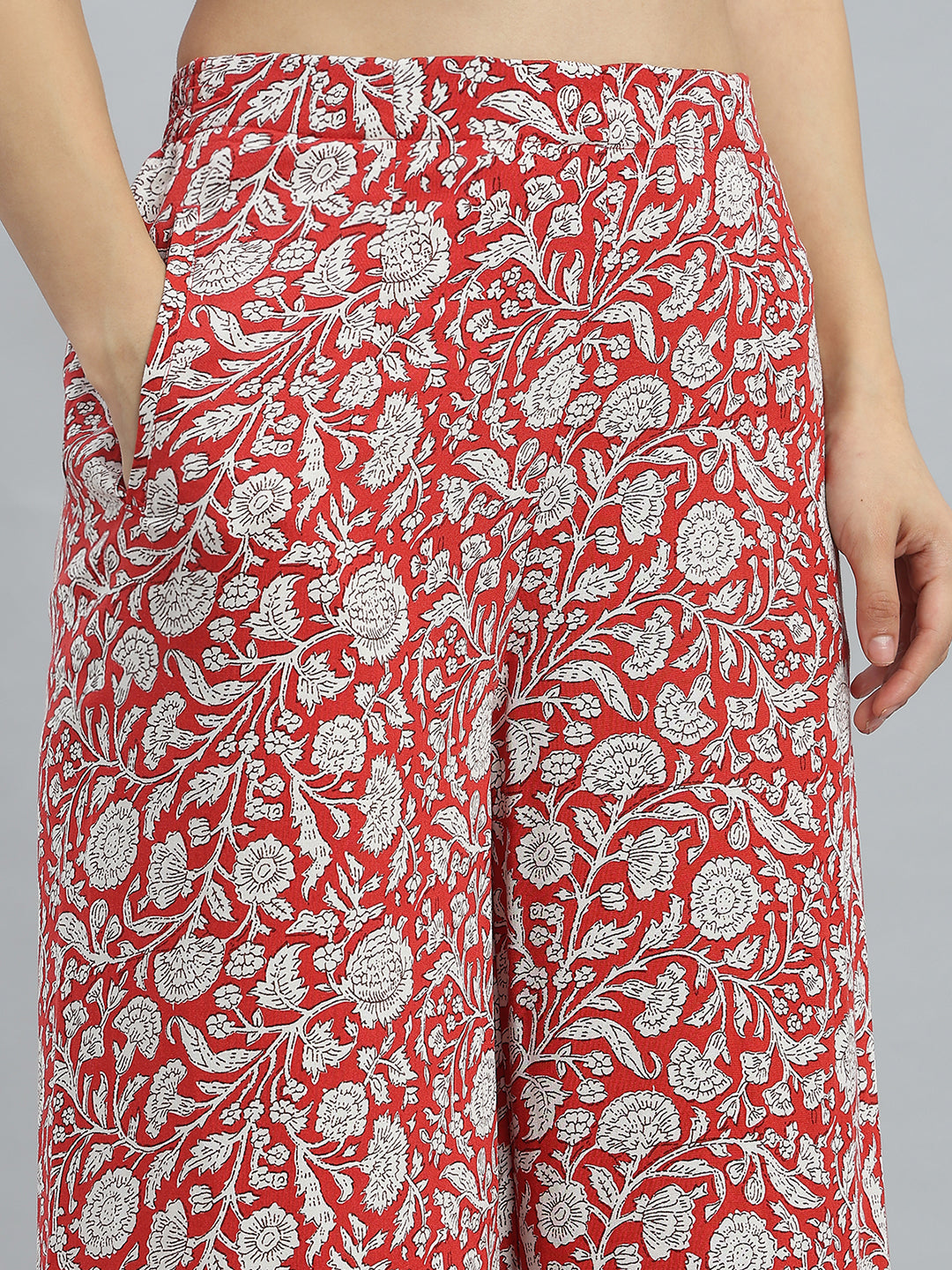 Red Woven Viscose Printed Palazzo