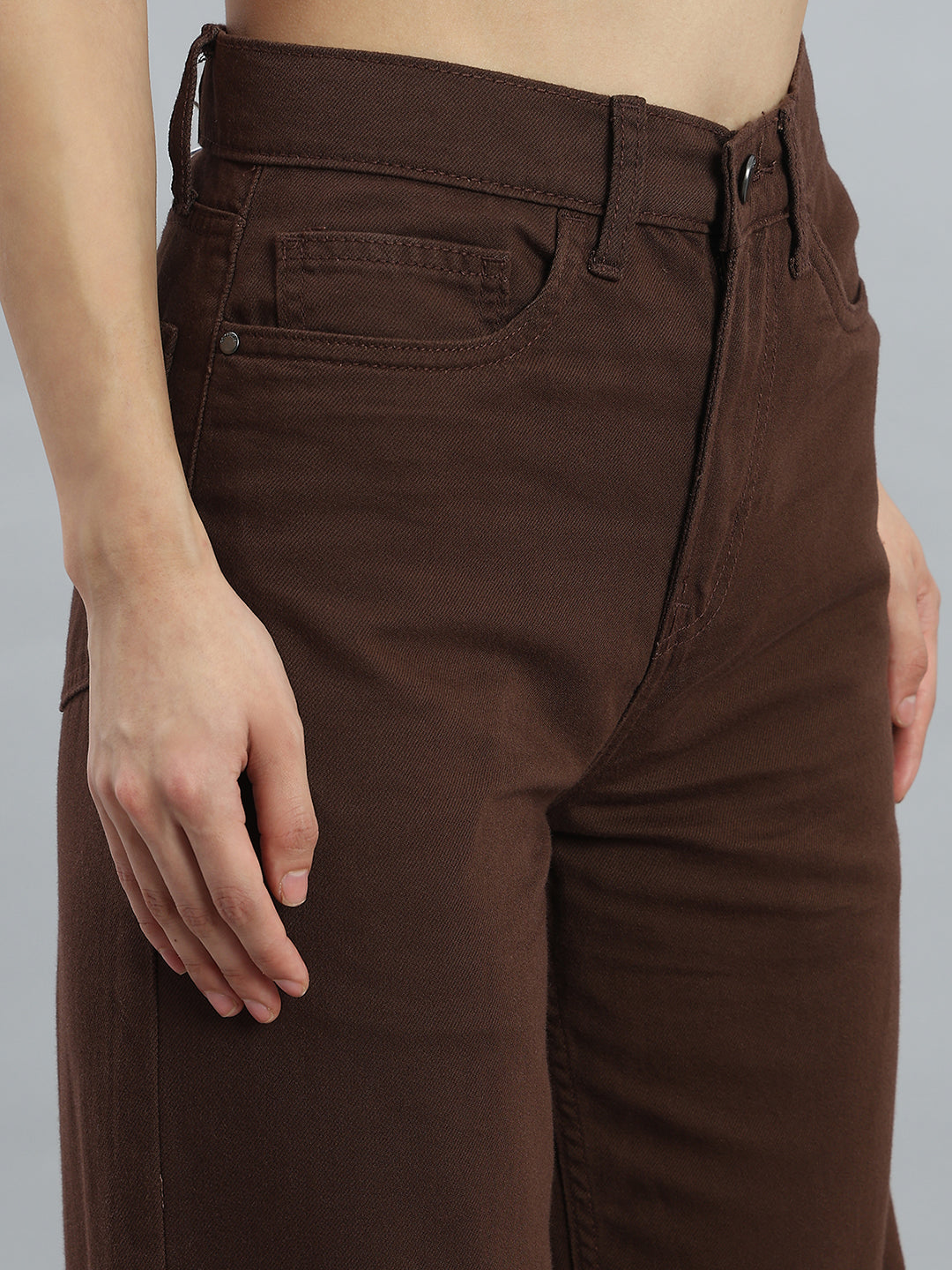 Dark Brown Twill Wide Pants