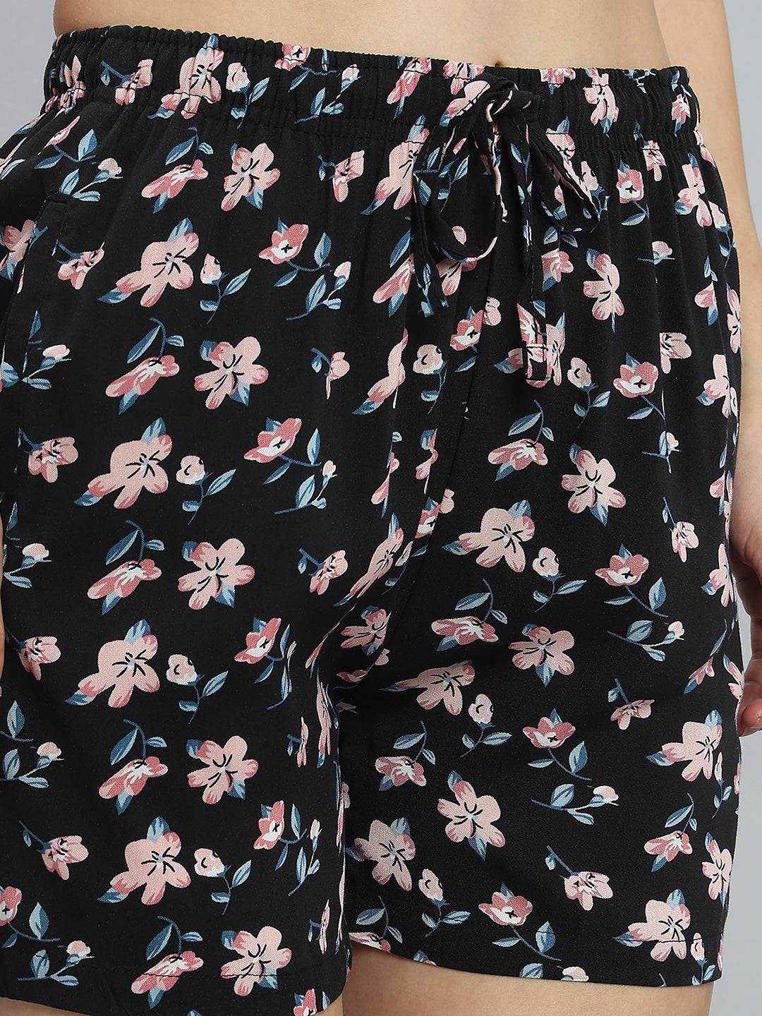 Black Woven Viscose Printed Lounge Shorts