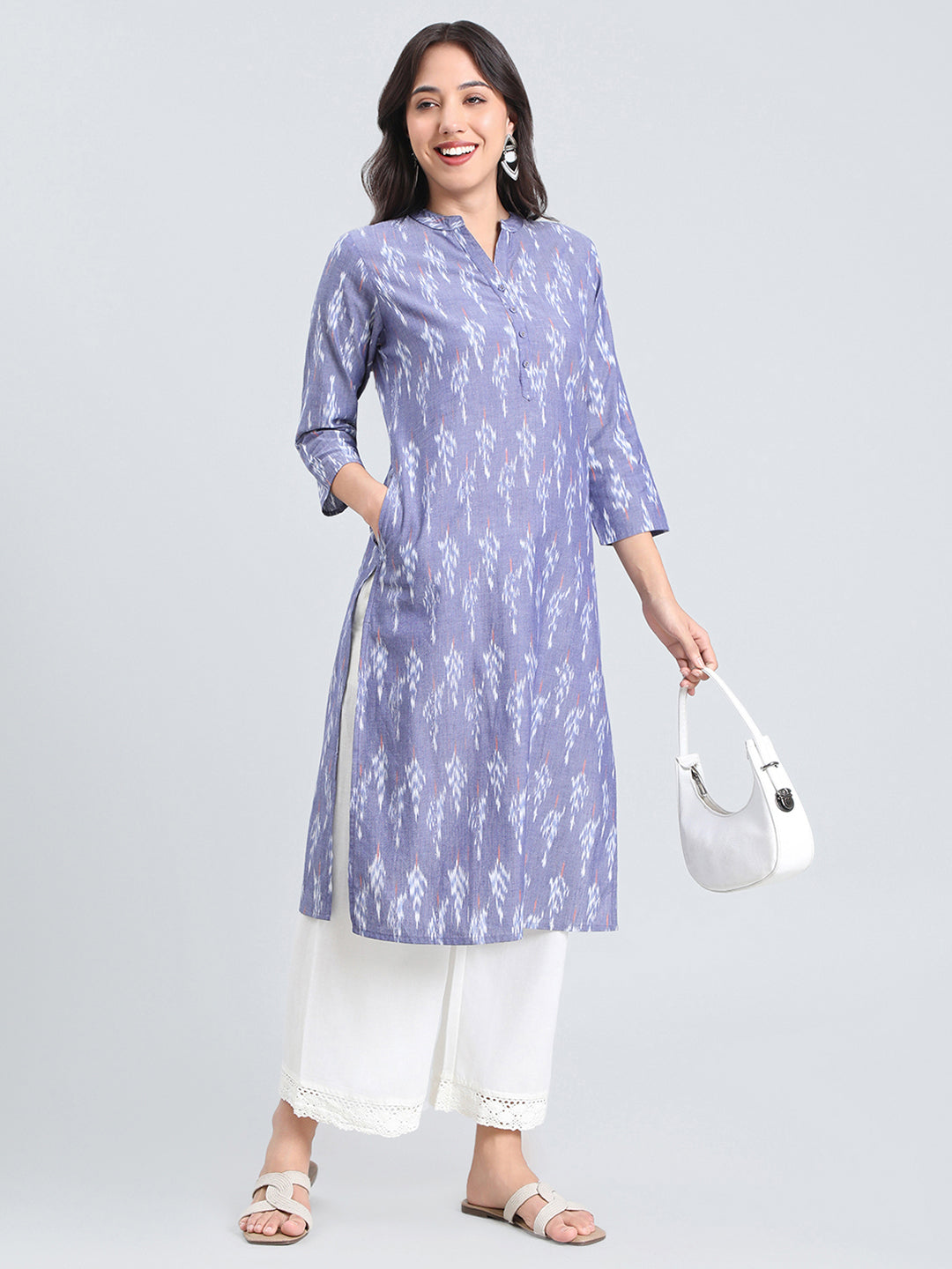 Cotton Ikat Print Straight Kurta