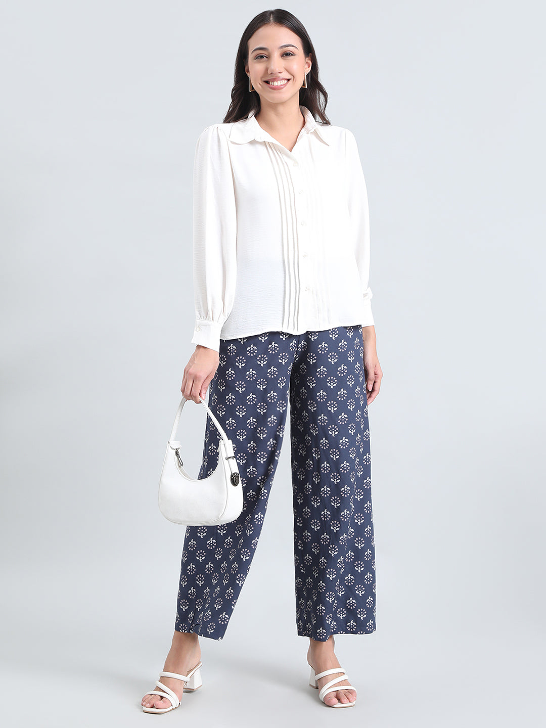 Navy Woven Viscose Printed Palazzo