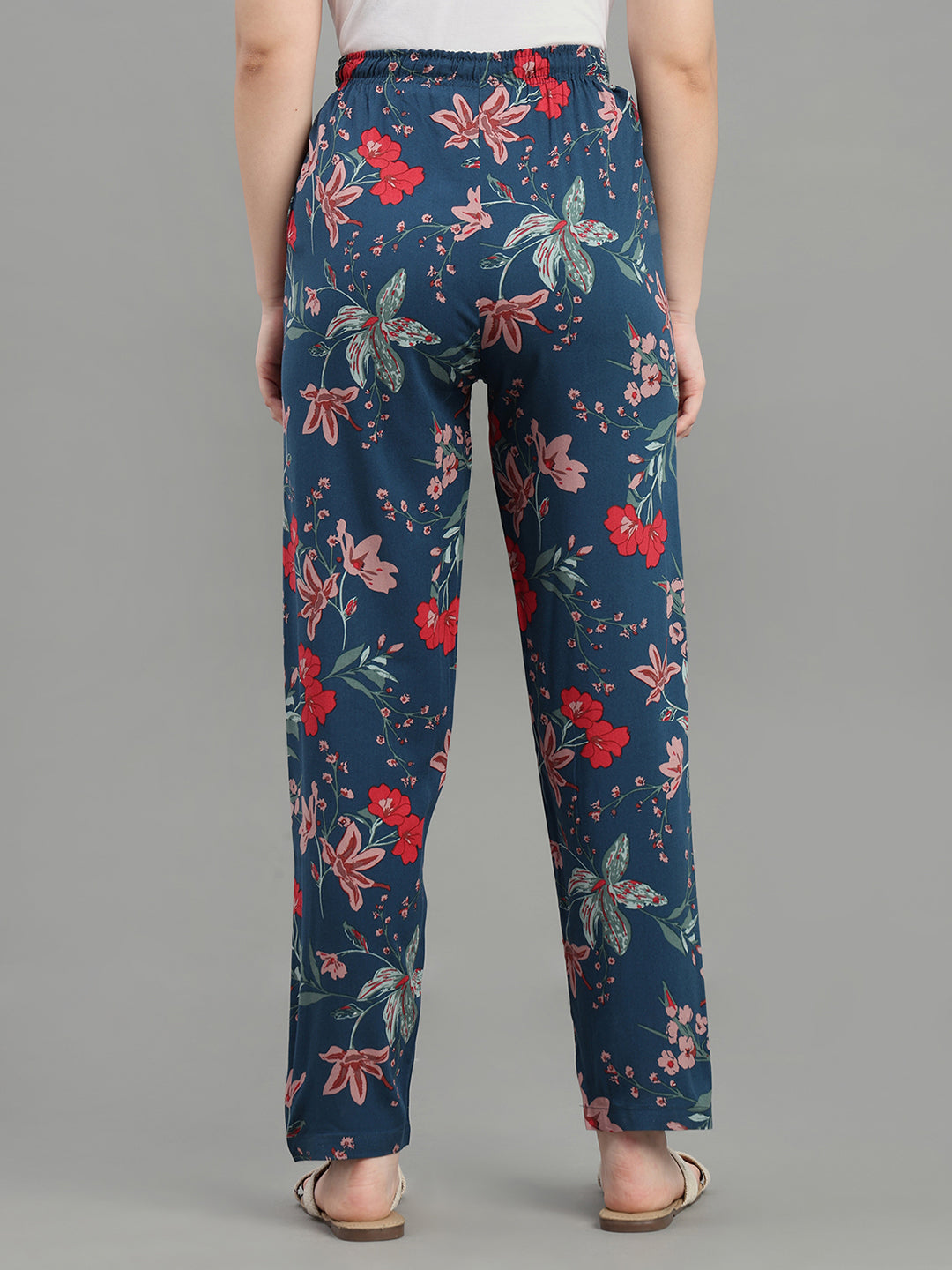 Navy Woven Viscose Printed Lounge Pants