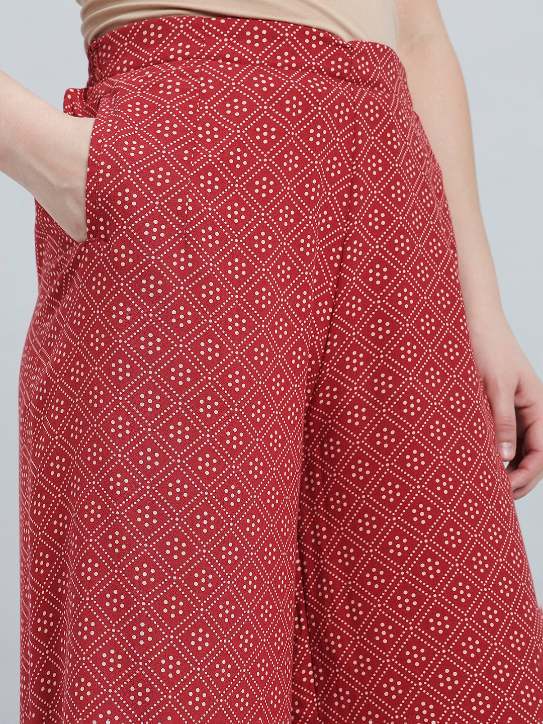 Red Woven Viscose Printed Palazzo