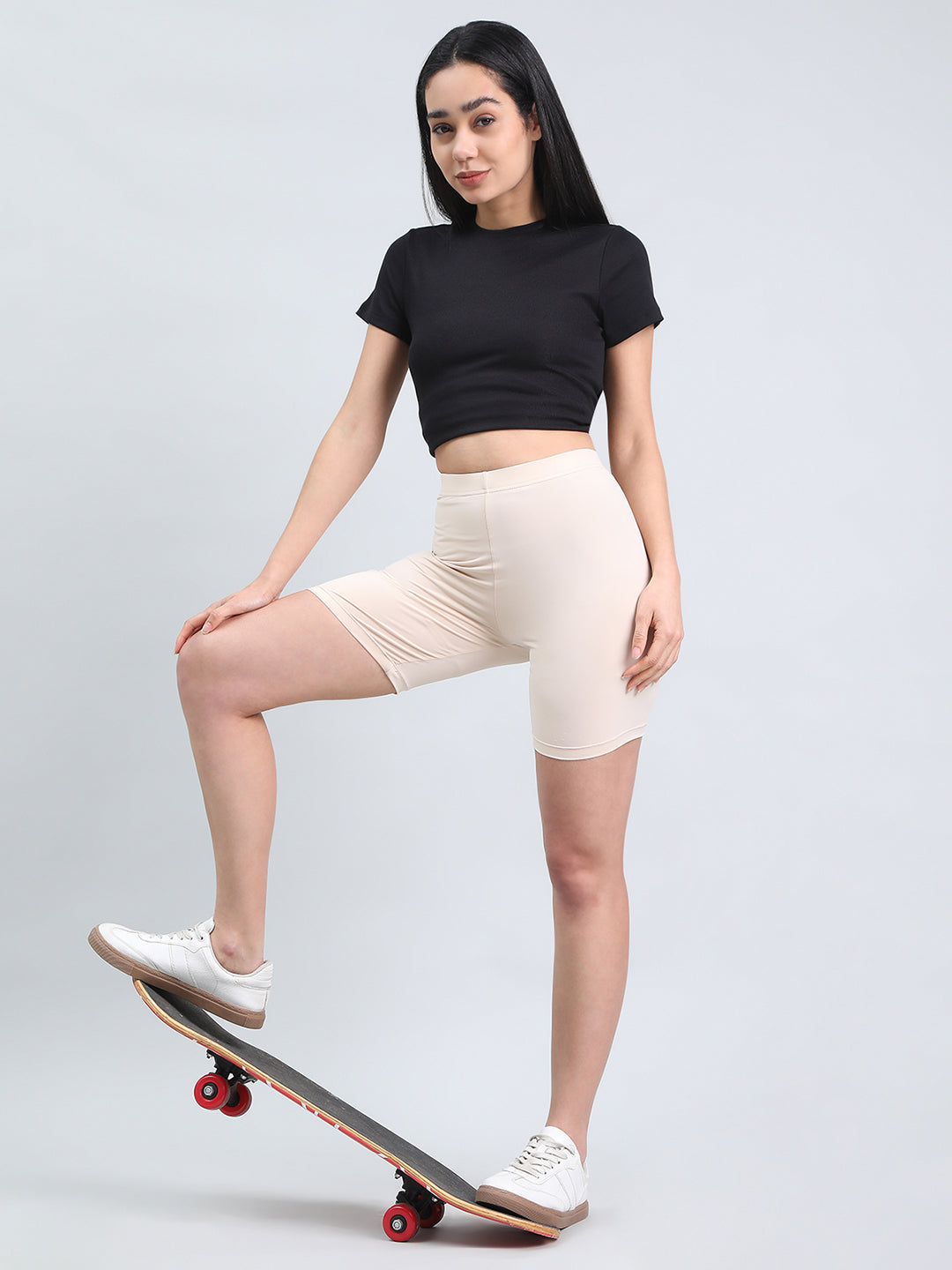 Light Beige Knit Seamless Cycling Shorts