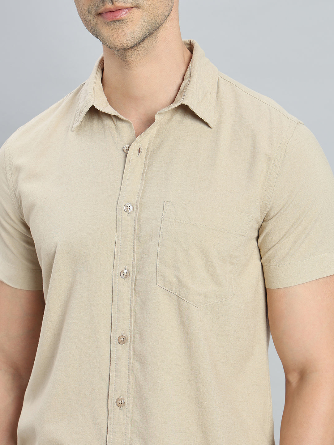 Linen Blend Regular Fit Half Sleeves Shirt