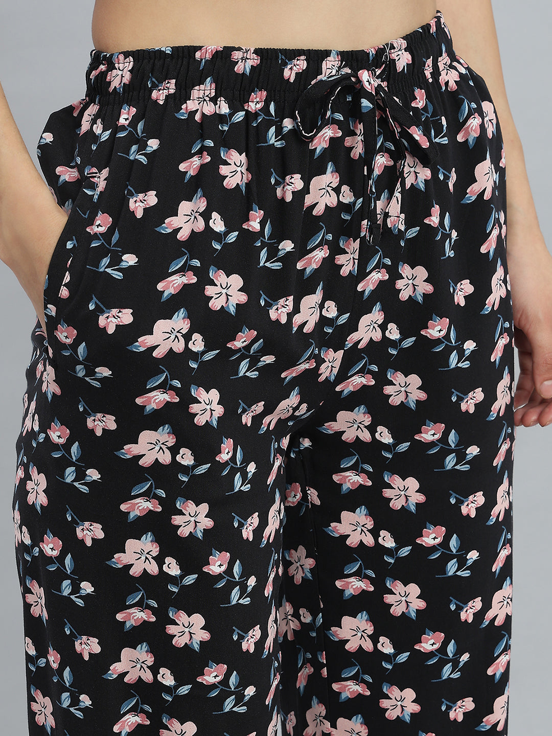 Black Woven Viscose Printed Lounge Pants