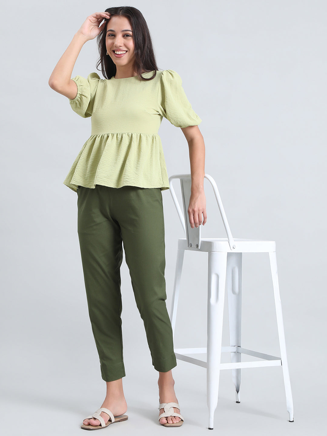 Olive Green Cotton Pencil Pant