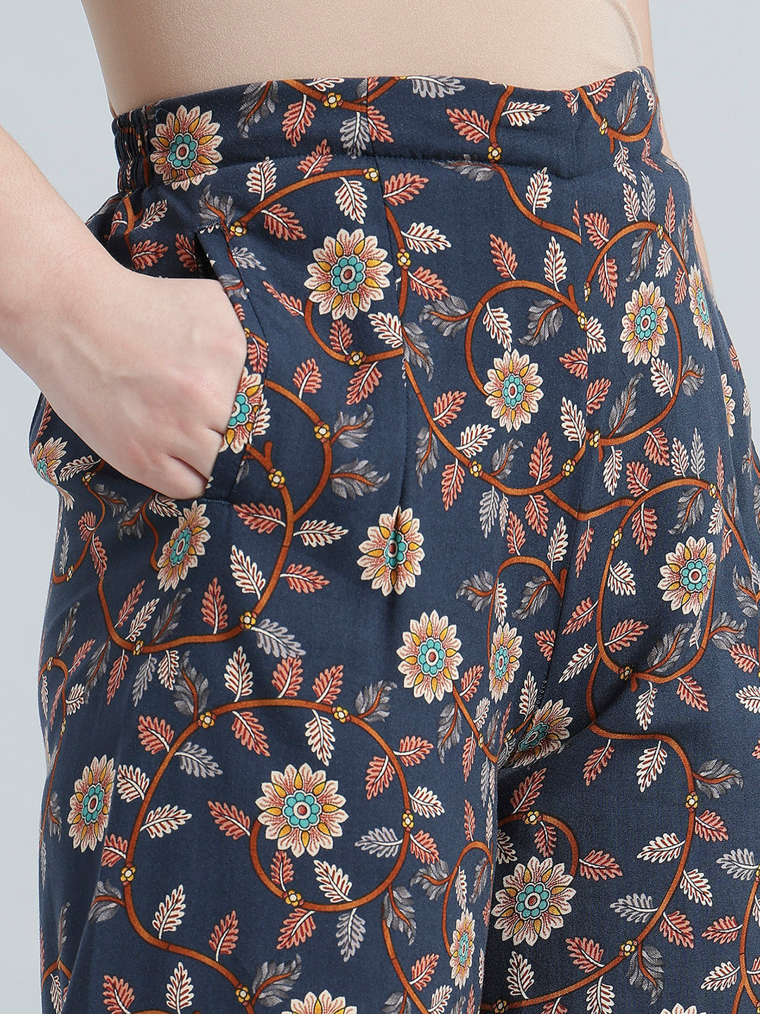 Navy Woven Viscose Printed Palazzo