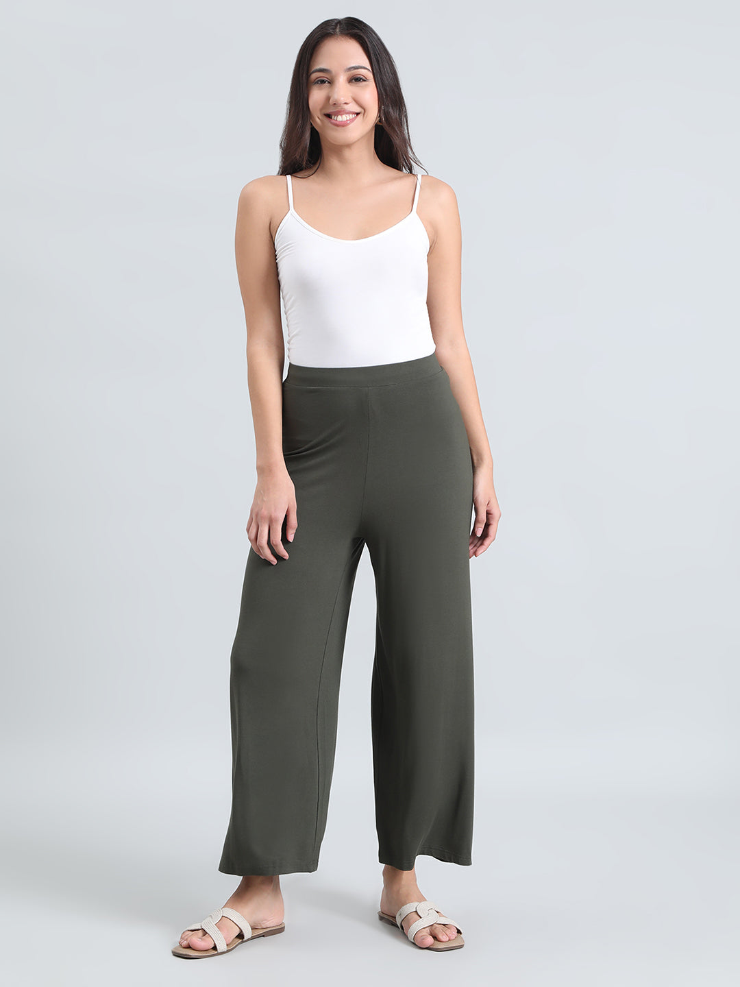 Olive Viscose Knit Palazzo