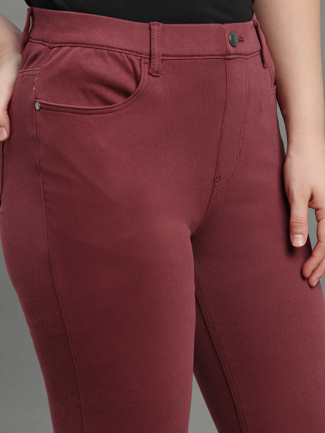 Light Maroon Cotton Polyester Super Stretch Jeggings