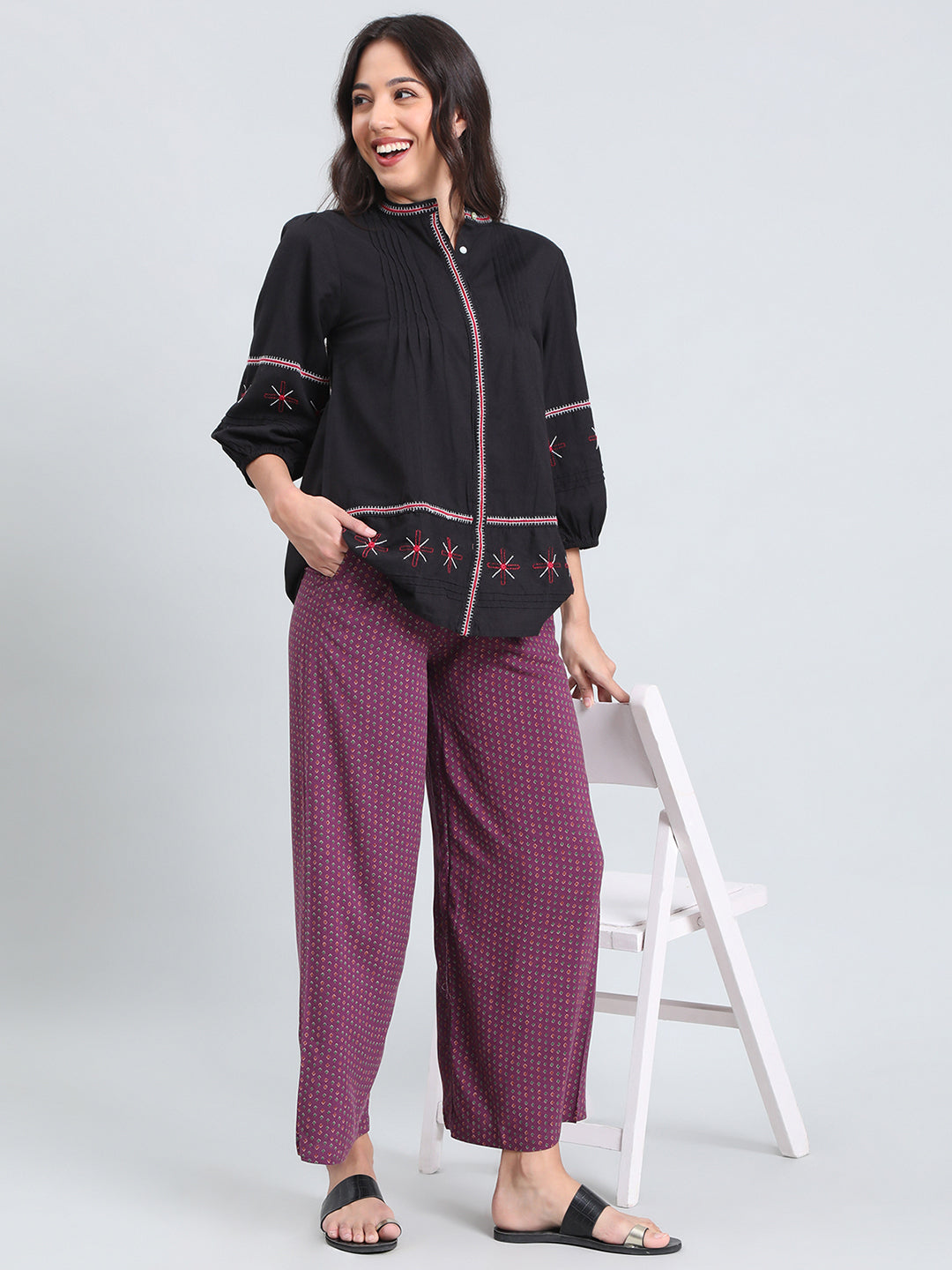 Purple Woven Viscose Printed Palazzo