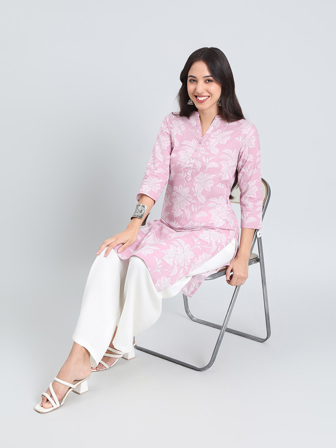 Cotton Floral Block Print Straight Kurta