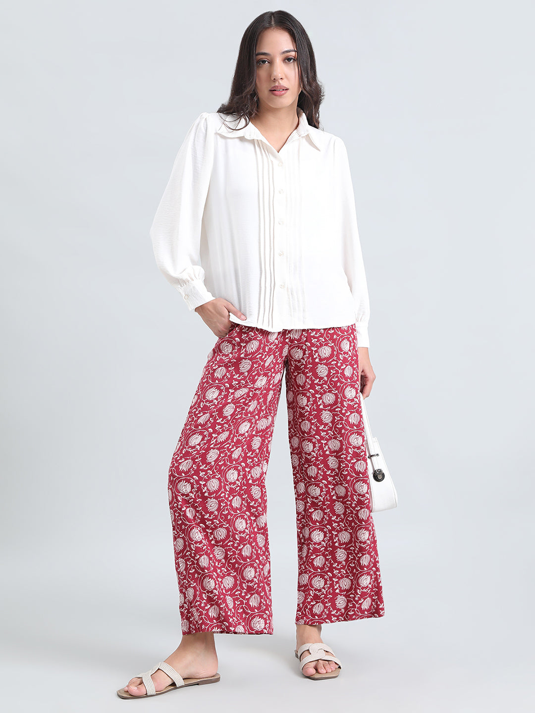 Dark Pink Woven Viscose Printed Palazzo