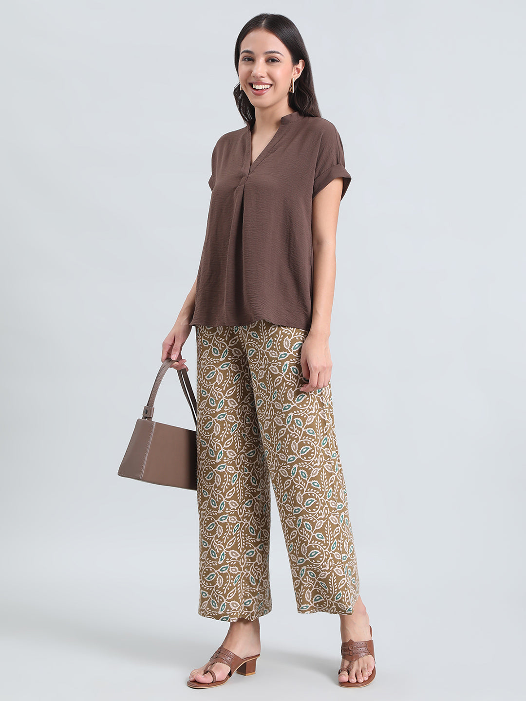 Green Woven Viscose Printed Palazzo