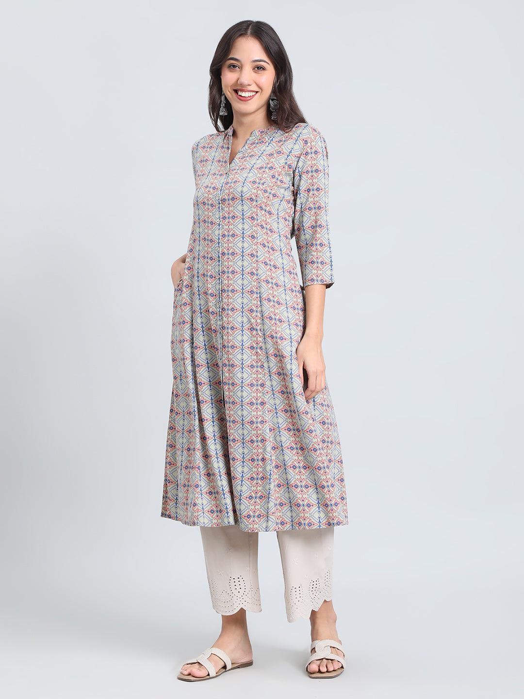 Viscose Geometric Aztec Print A-Line Kurta