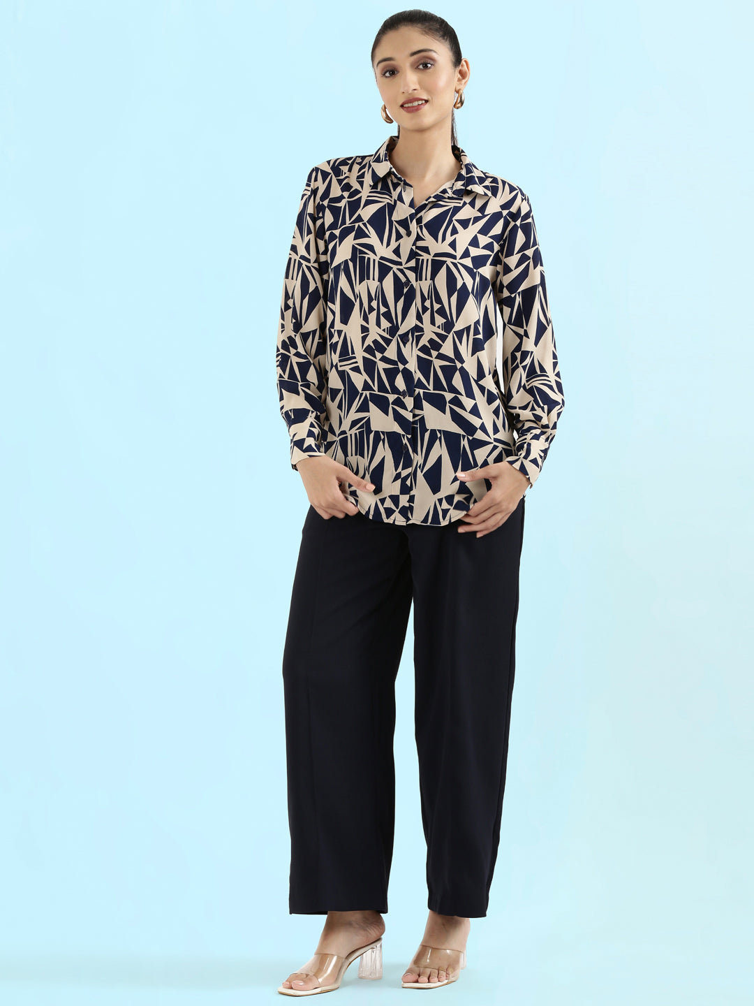 Crepe Classic Collar Printed Long Shirt