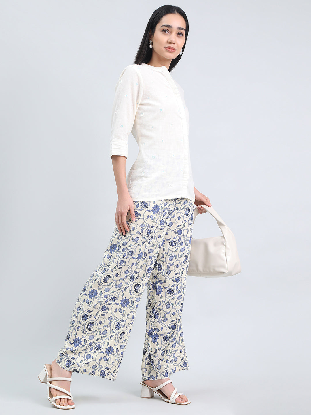 Beige Woven Viscose Printed Palazzo