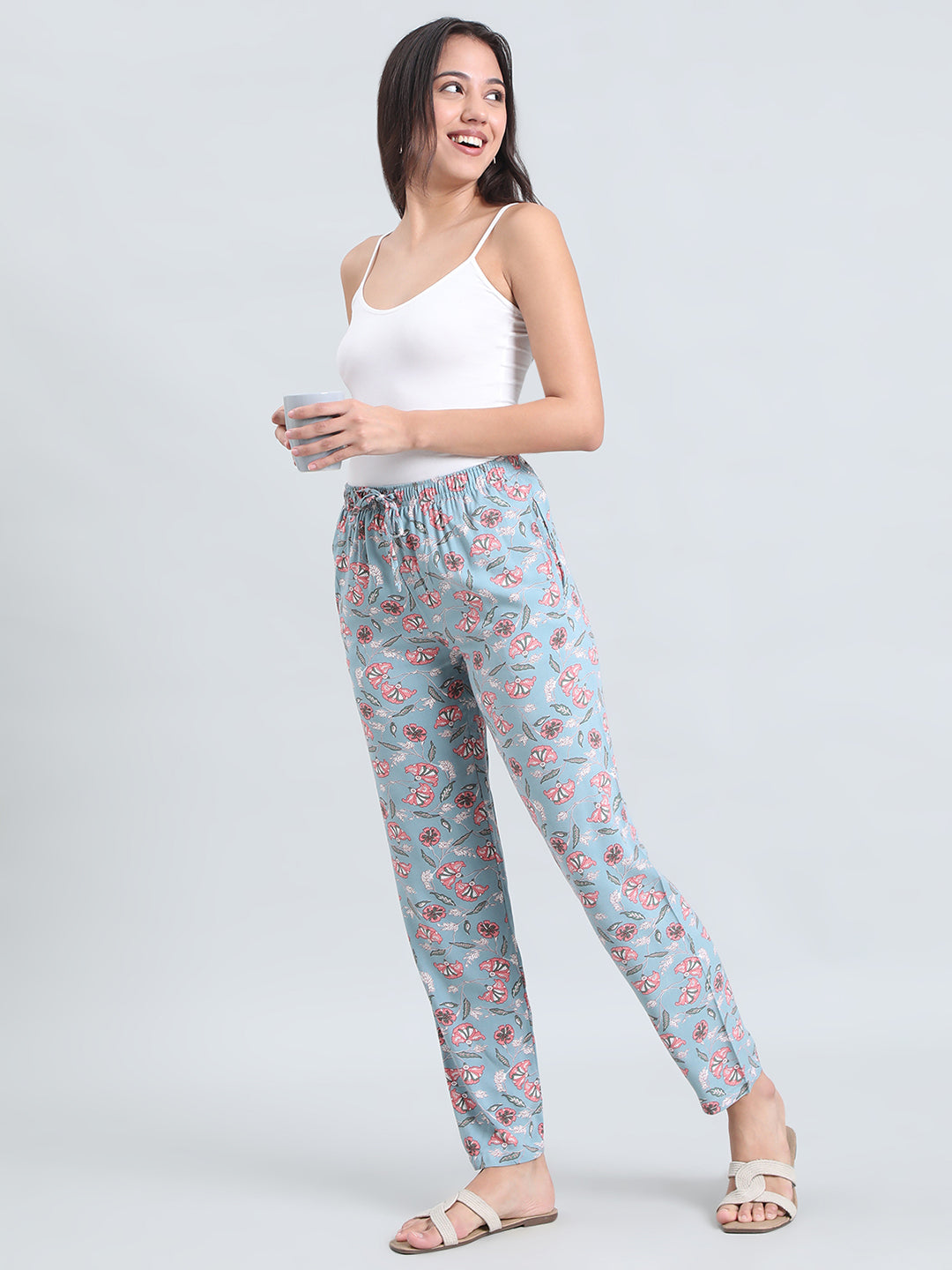 Blue Woven Viscose Printed Lounge Pants