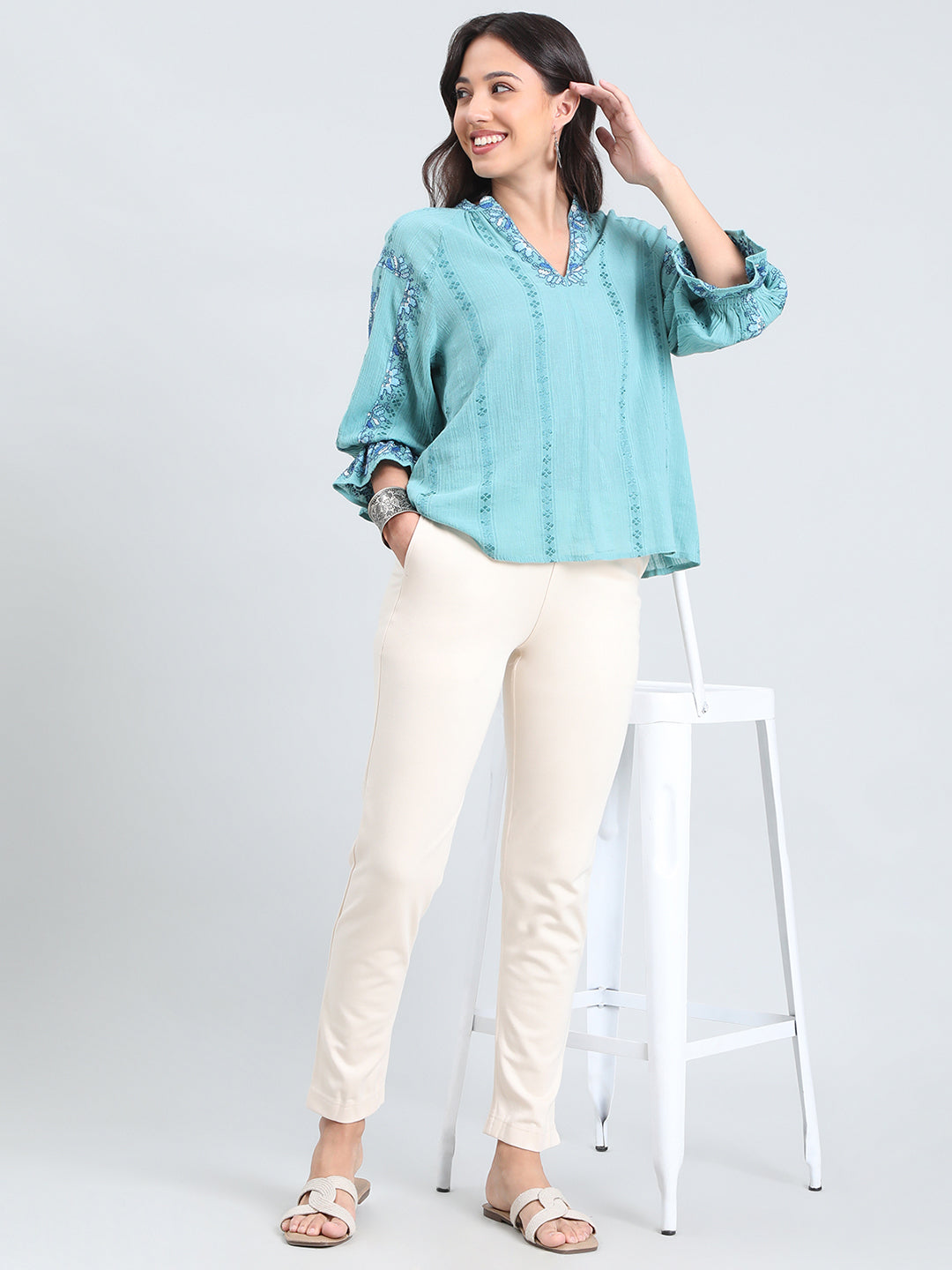 Ecru Ponte Smart Fit Kurti Pant