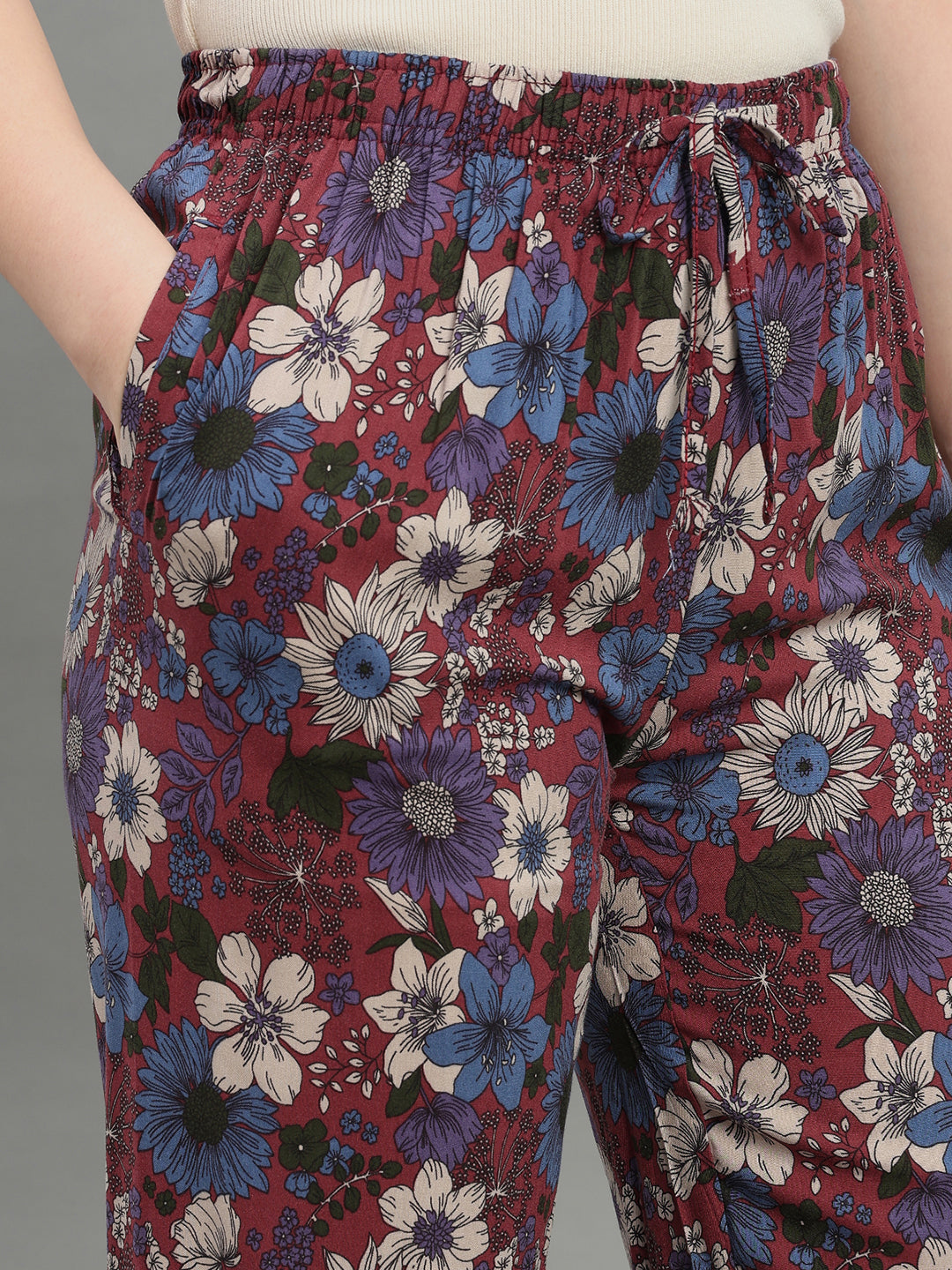 Maroon Woven Viscose Printed Lounge Pants