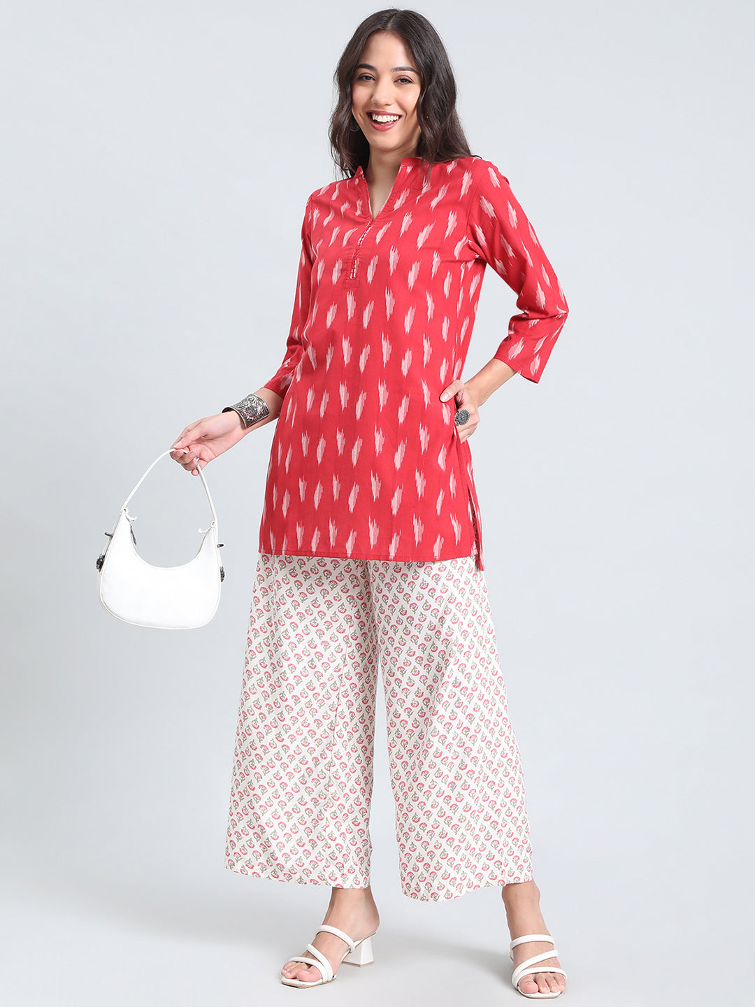 White Woven Viscose Printed Palazzo