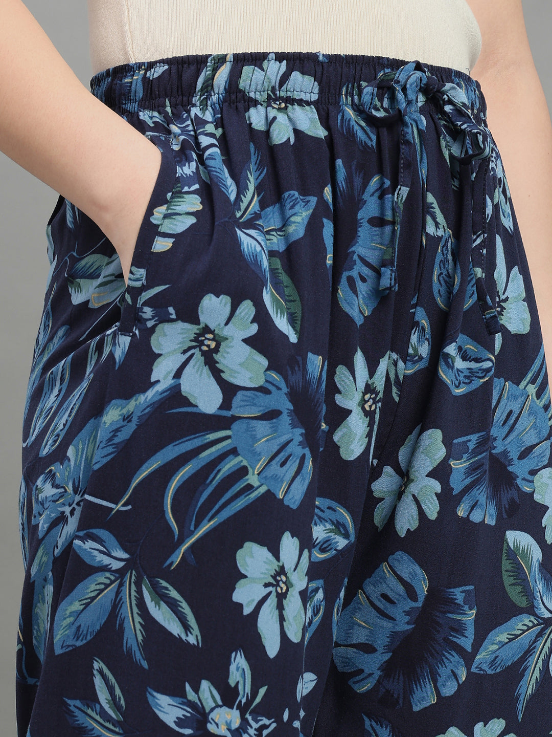 Navy Woven Viscose Printed Lounge Pants