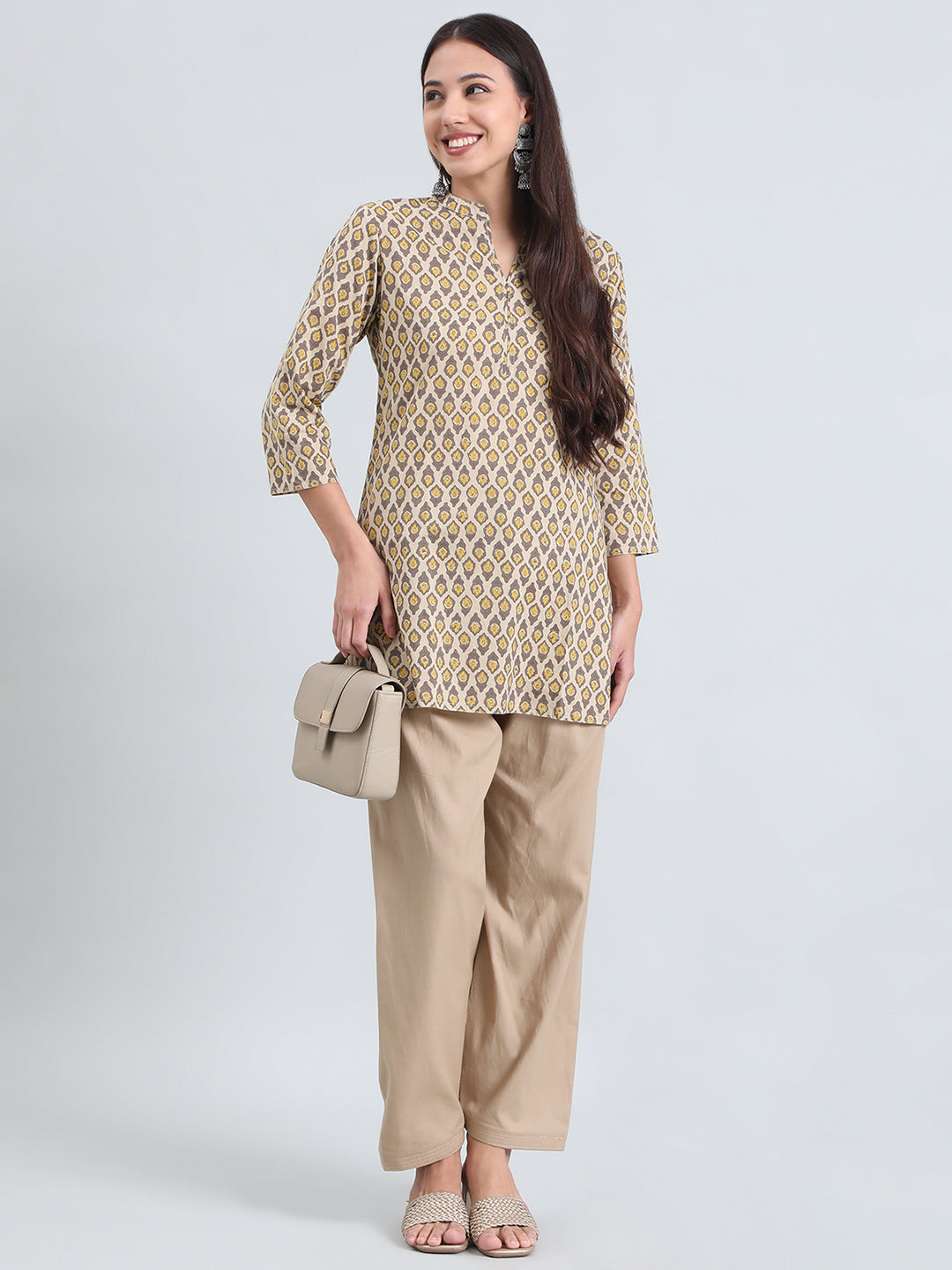 Cotton Ikat Buti Block Print Short Kurti