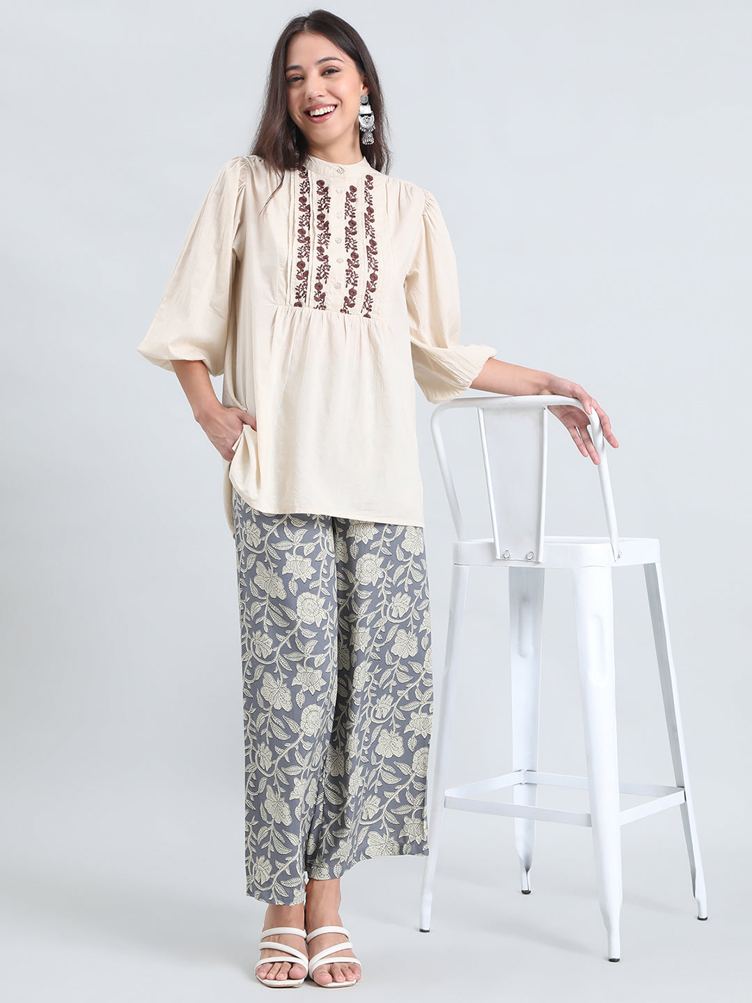 Blue Woven Viscose Printed Palazzo