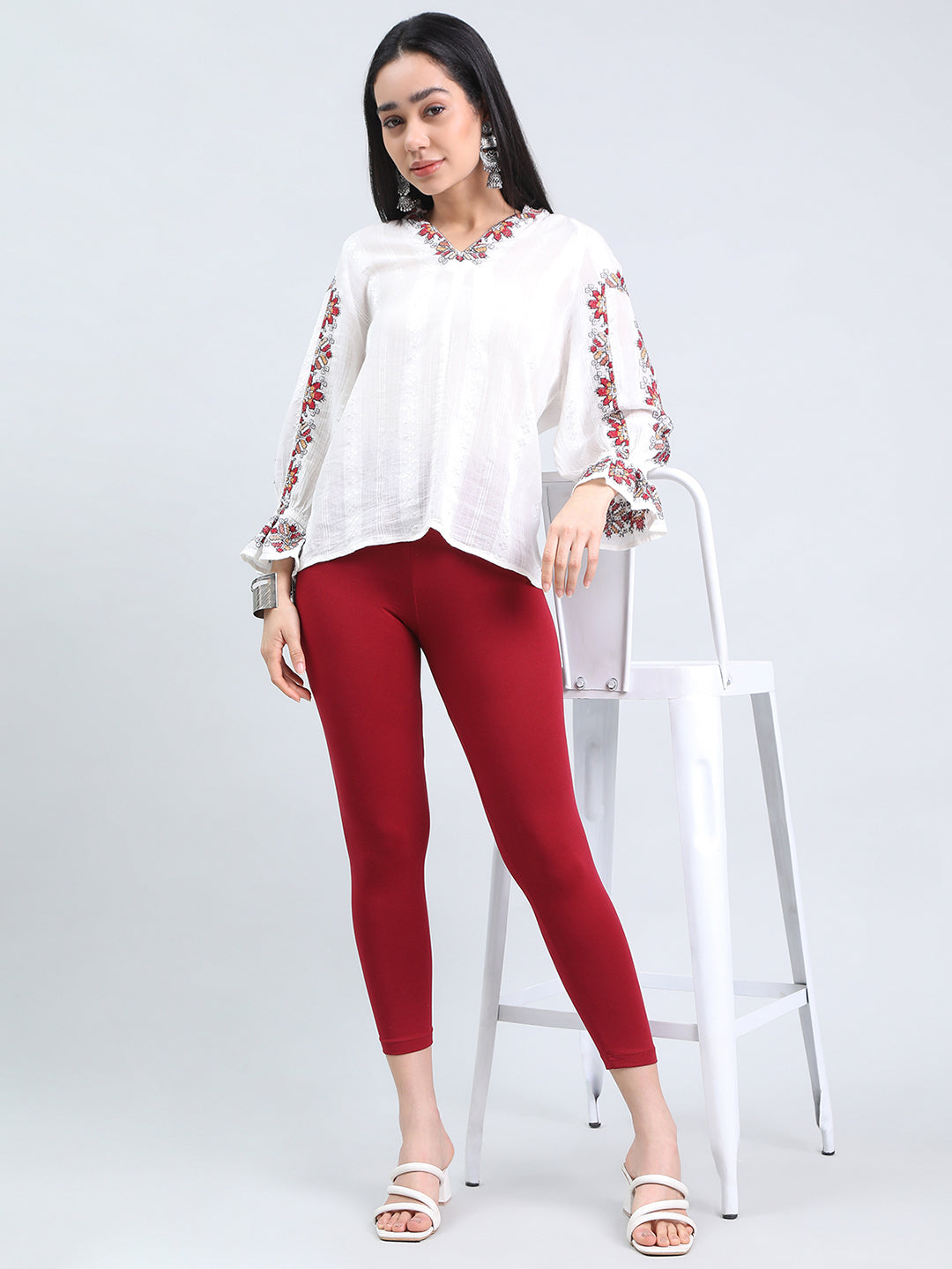Bright Red Cotton Stretch Cropped Leggings