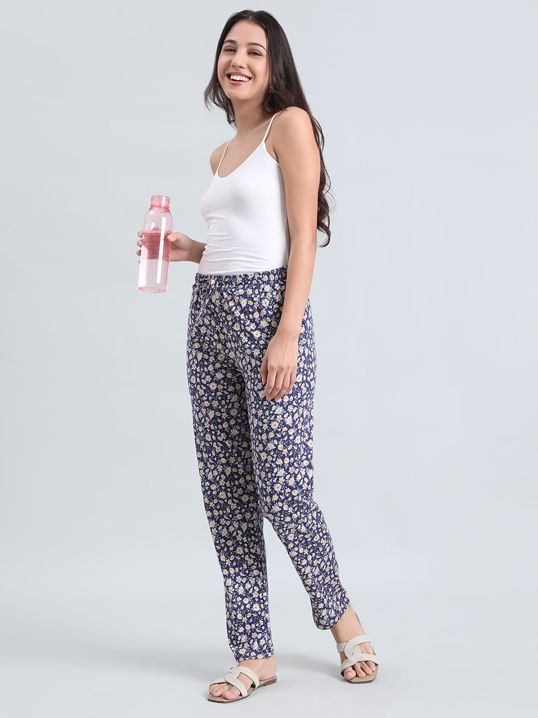 Navy Cotton Knit Printed Lounge Pants