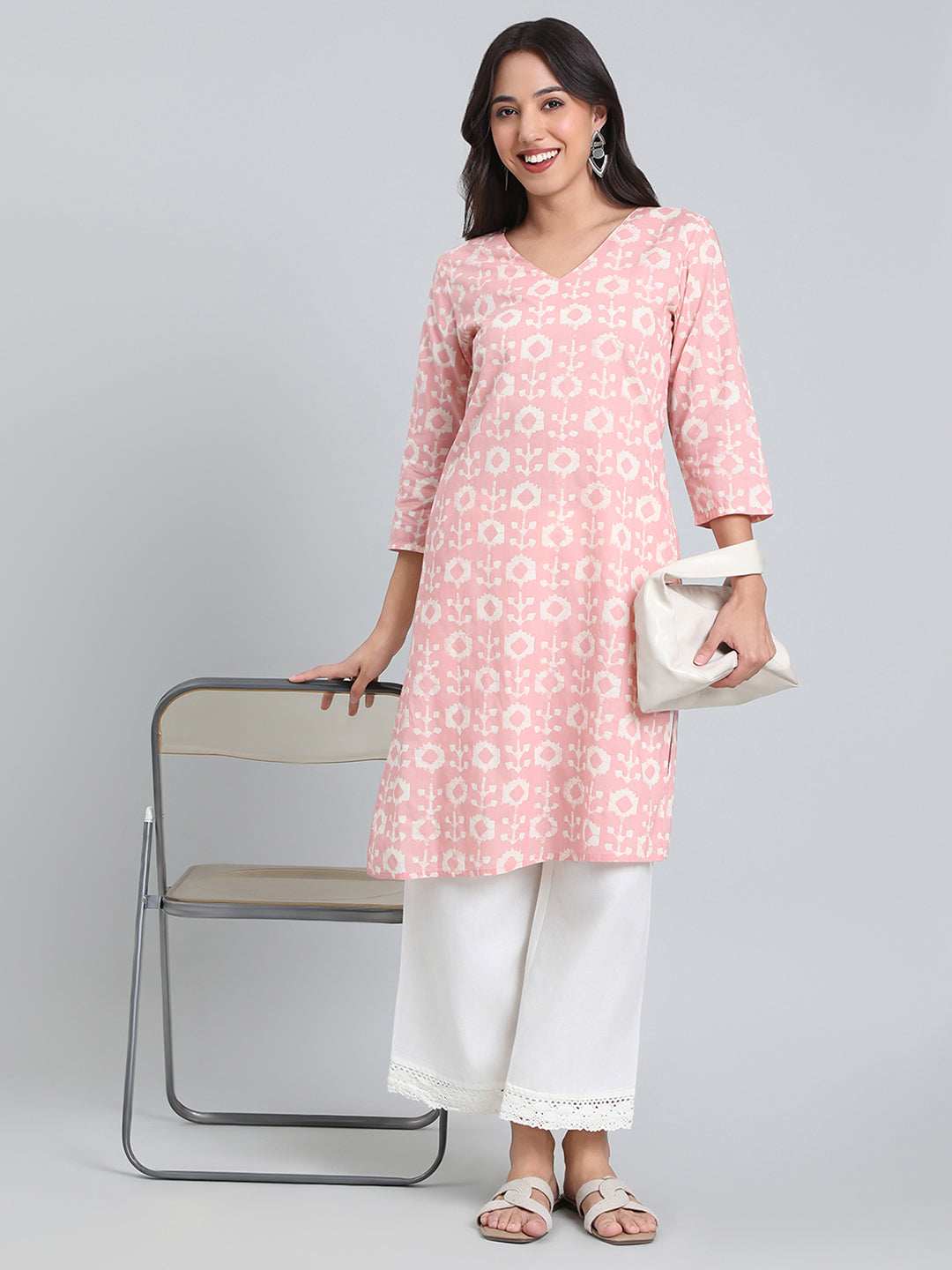 Cotton Ikat Block Print Straight Kurta