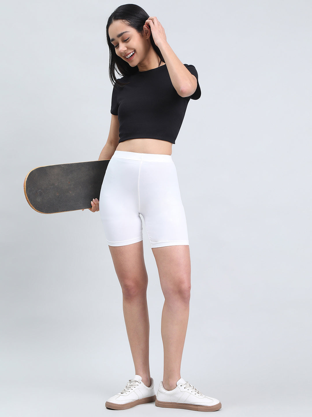 White Knit Seamless Cycling Shorts