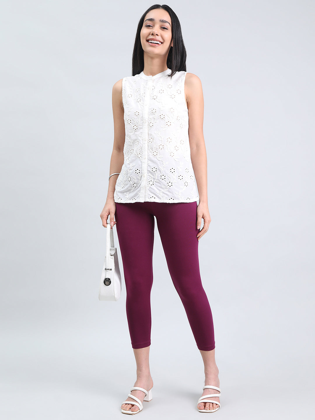 Plum Cotton Stretch Cropped Leggings