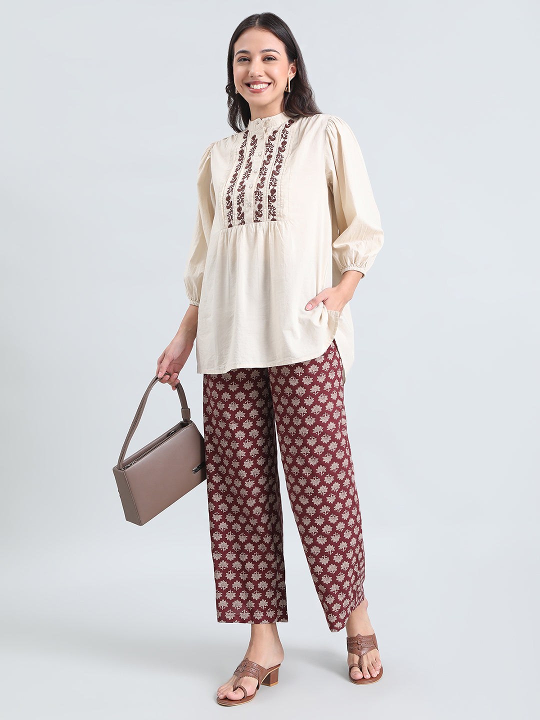 Brown Woven Viscose Printed Palazzo